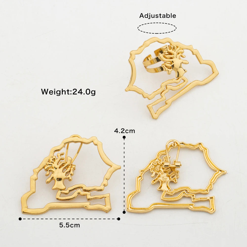 4sets Earrings with Ring Luxury Dubai African Gold Color Jewelry Sets for Women Weddings Bride Party Geometry Jewellry Accessory
