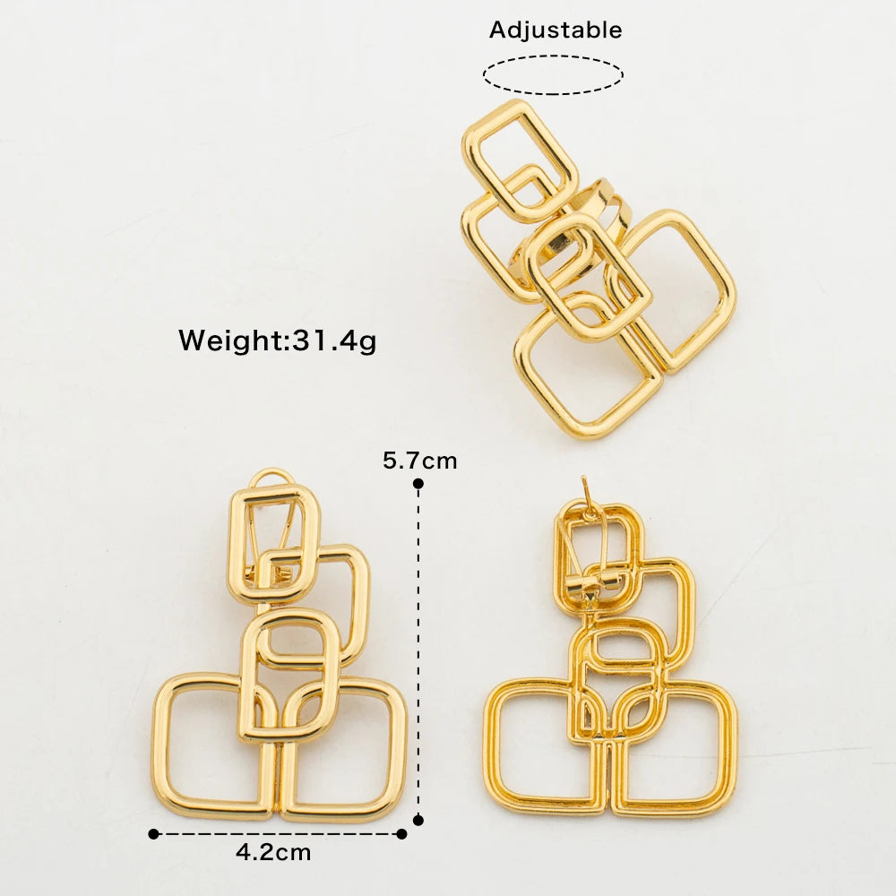 4sets Earrings with Ring Luxury Dubai African Gold Color Jewelry Sets for Women Weddings Bride Party Geometry Jewellry Accessory