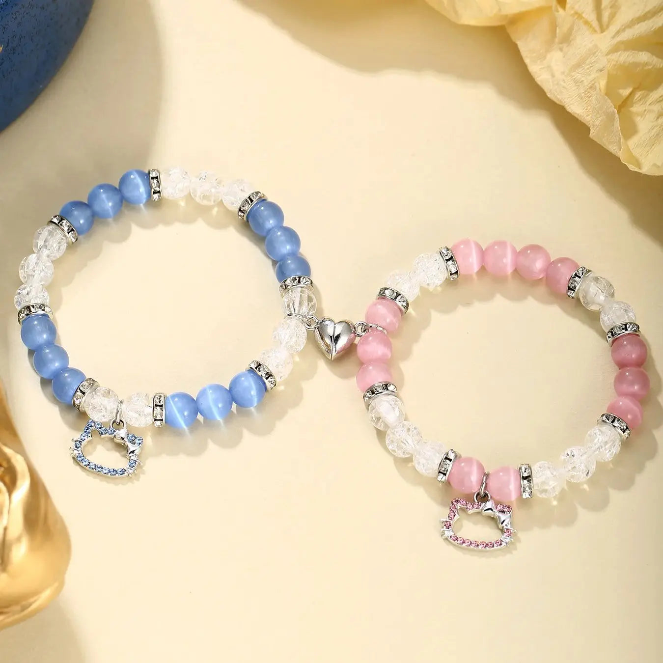 Magnetic Cat Couple Bracelets | BFF Heart Matching Set | 2 Pieces | USA Australia