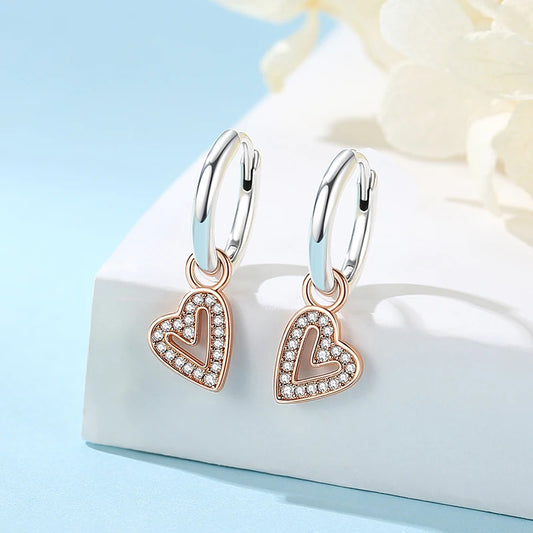 925 Sterling Silver Crystal Earrings - Rose Gold Crown Heart Bee Set