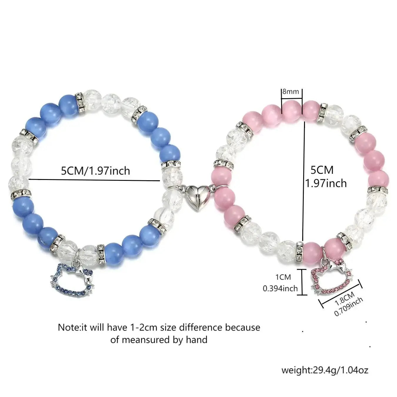 Magnetic Cat Couple Bracelets | BFF Heart Matching Set | 2 Pieces | USA Australia