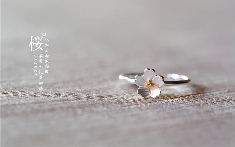 Cherry Blossom Sterling Silver Ring | Adjustable Open Design | Women | USA
