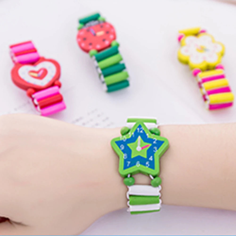 Kids Colorful Wood Watch Bracelet | Girls Elastic Wristband Toy | Birthday Gift | USA