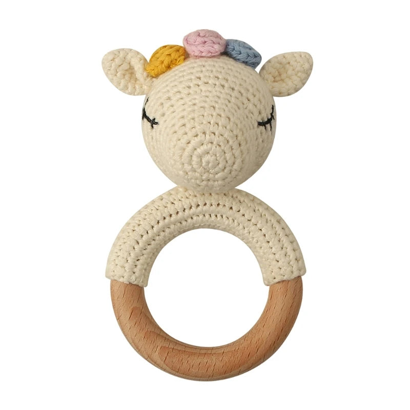 Wooden Giraffe Teether | Crochet Rattle Baby Mobile Toy | USA Australia