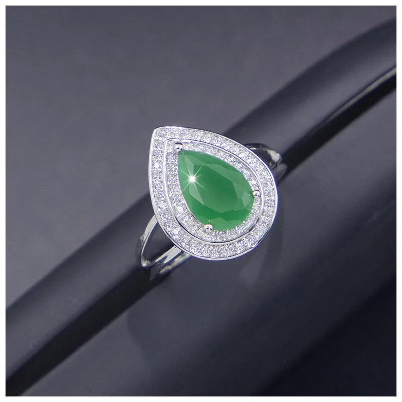 925 Sterling Silver Green Stone Jewelry Set | Zirconia Necklace Earrings Bracelet Ring | USA