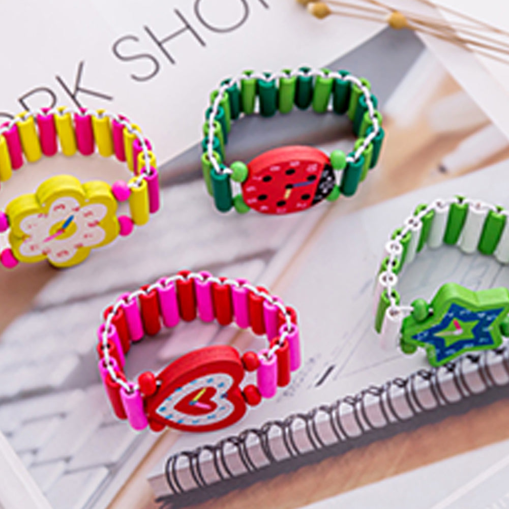 Kids Colorful Wood Watch Bracelet | Girls Elastic Wristband Toy | Birthday Gift | USA