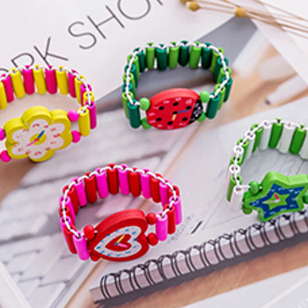 Kids Colorful Wood Watch Bracelet | Girls Elastic Wristband Toy | Birthday Gift | USA