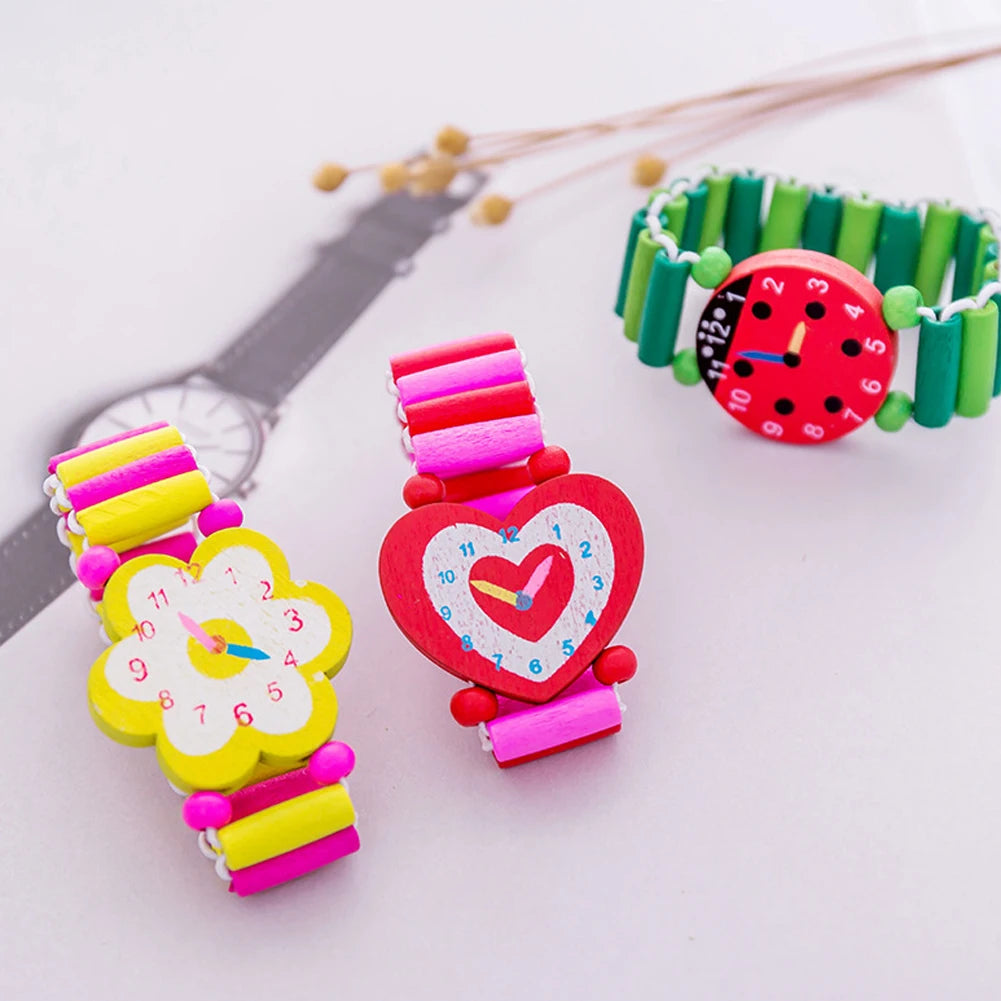 Kids Colorful Wood Watch Bracelet | Girls Elastic Wristband Toy | Birthday Gift | USA