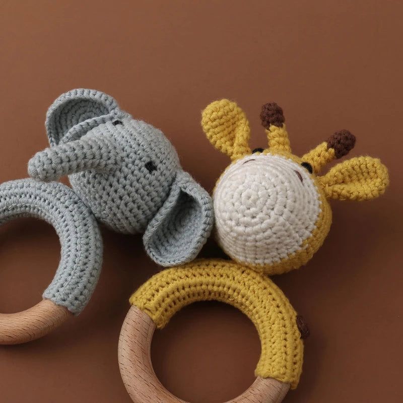 Wooden Giraffe Teether | Crochet Rattle Baby Mobile Toy | USA Australia