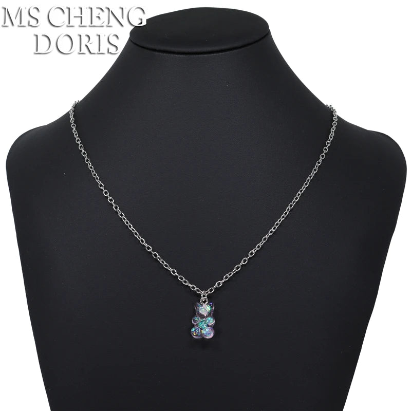 Handmade Cute Resin Gummy Bear Necklace | 33 Styles Colors | Women Girl