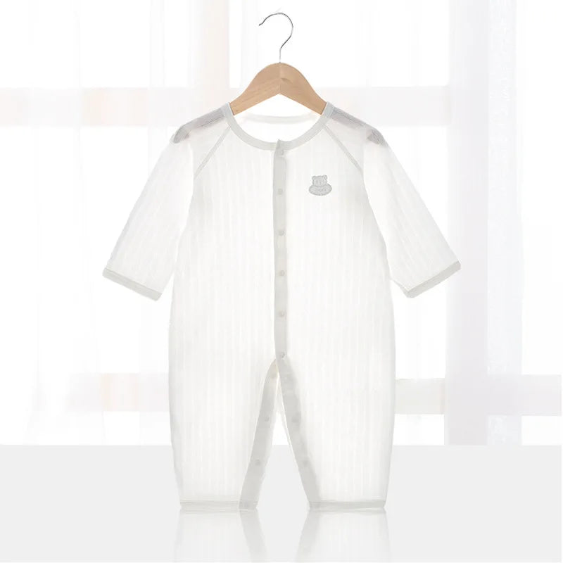 Baby Thin Summer Jumpsuit Clothes Short Sleeve Romper Boy Newborn Solid Girl Sleep Gown Infant Organic Cotton Rompers