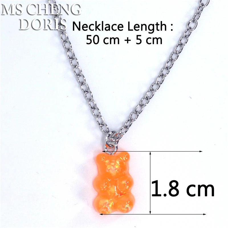 Handmade Cute Resin Gummy Bear Necklace | 33 Styles Colors | Women Girl