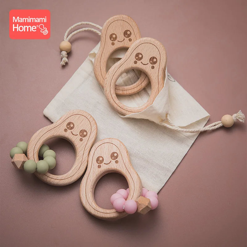 5-Pack Avocado Wooden Teether | BPA Free Beech Wood Pendant | USA Australia