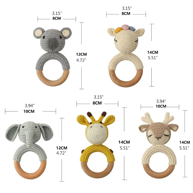 Wooden Giraffe Teether | Crochet Rattle Baby Mobile Toy | USA Australia