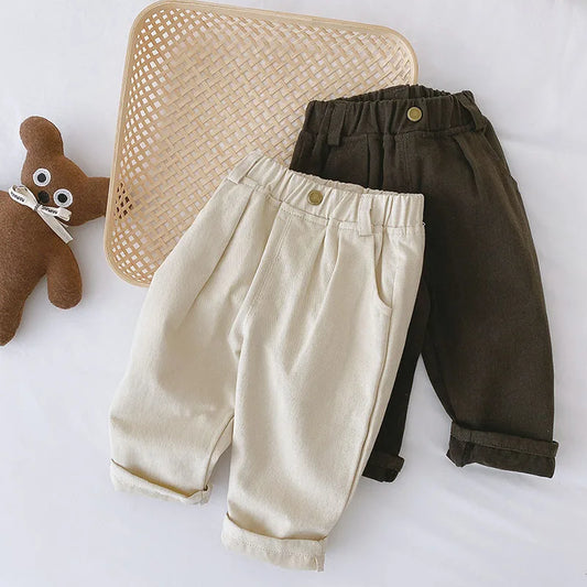 Solid Color Kids Pants - Elastic Waist Casual Trousers (1-6 Years)