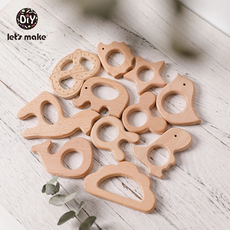 5-Pack Wooden Teether Set | BPA Free Animal Shapes | Hedgehog & Bird | USA