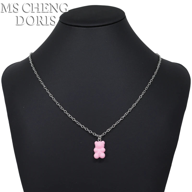 Handmade Cute Resin Gummy Bear Necklace | 33 Styles Colors | Women Girl