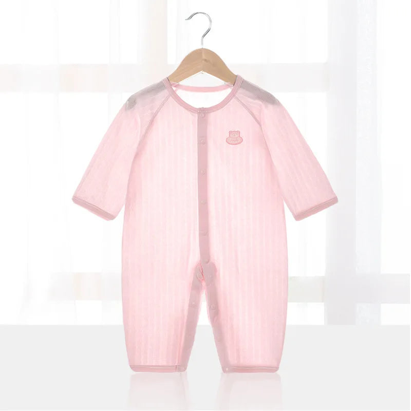 Baby Thin Summer Jumpsuit Clothes Short Sleeve Romper Boy Newborn Solid Girl Sleep Gown Infant Organic Cotton Rompers