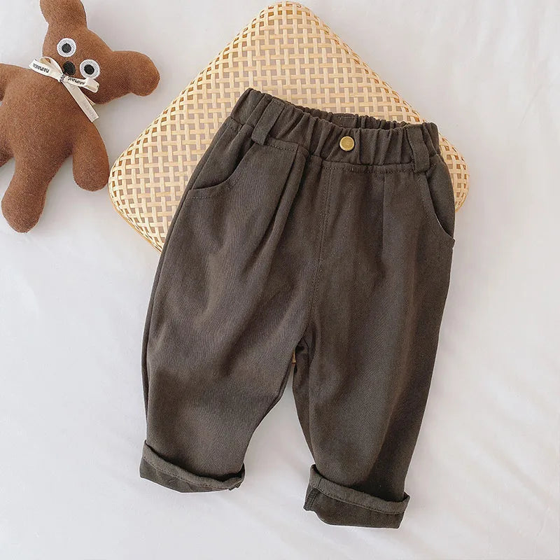 Solid Color Kids Pants - Elastic Waist Casual Trousers (1-6 Years)
