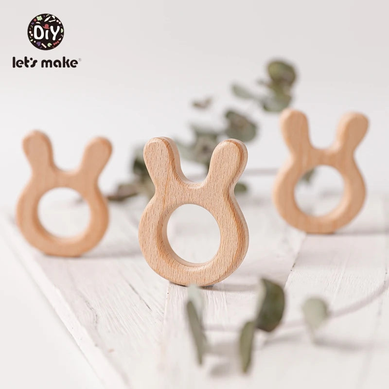 5-Pack Wooden Teether Set | BPA Free Animal Shapes | Hedgehog & Bird | USA