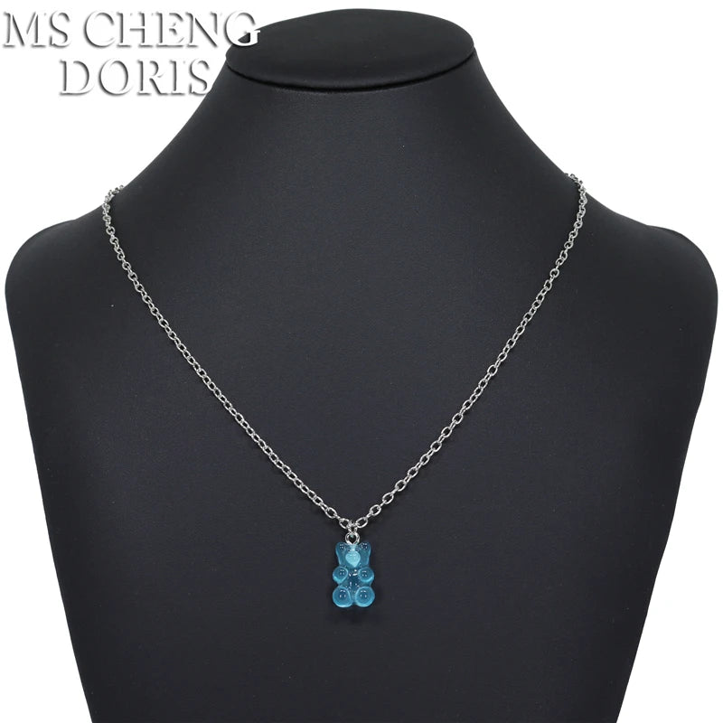 Handmade Cute Resin Gummy Bear Necklace | 33 Styles Colors | Women Girl