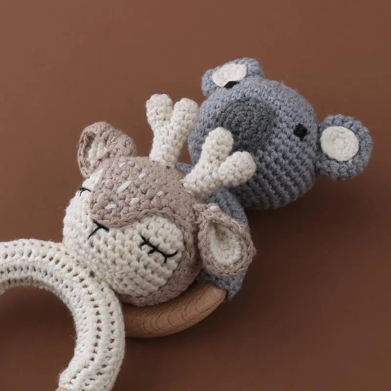 Wooden Giraffe Teether | Crochet Rattle Baby Mobile Toy | USA Australia