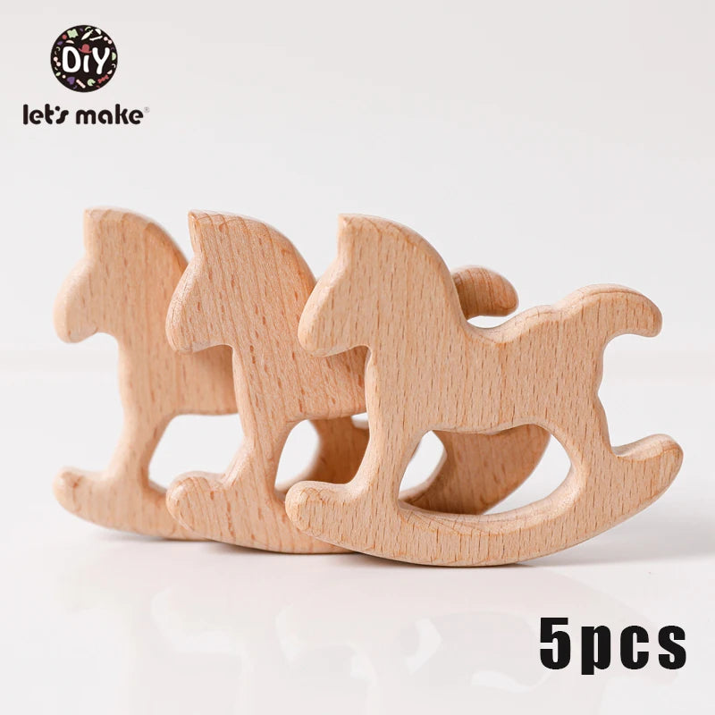 5-Pack Wooden Teether Set | BPA Free Animal Shapes | Hedgehog & Bird | USA