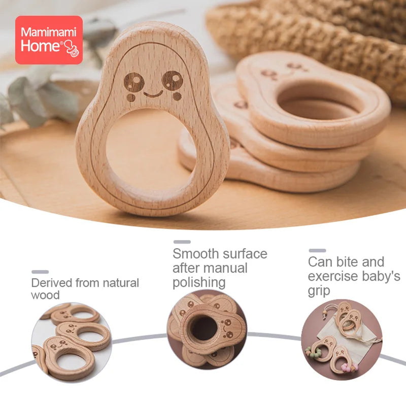 5-Pack Avocado Wooden Teether | BPA Free Beech Wood Pendant | USA Australia