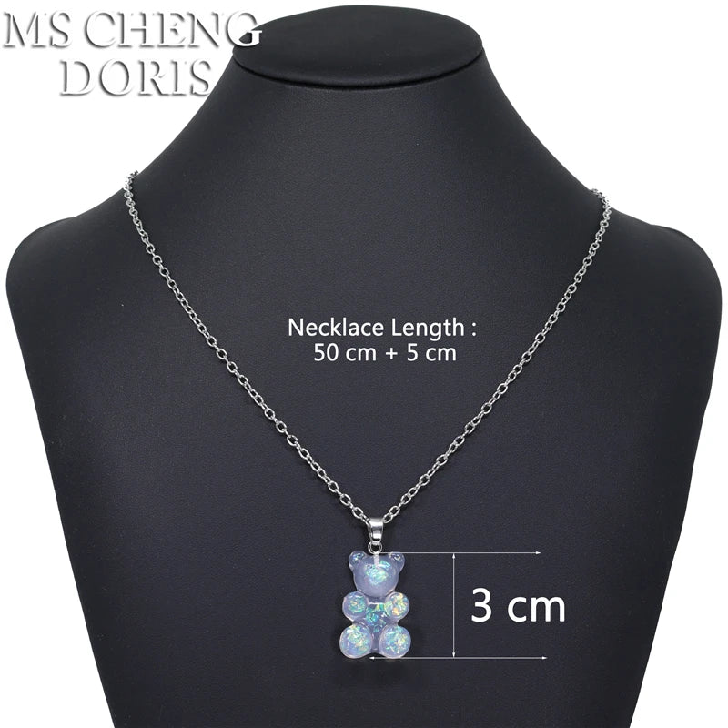 Handmade Cute Resin Gummy Bear Necklace | 33 Styles Colors | Women Girl
