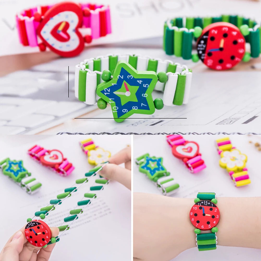 Kids Colorful Wood Watch Bracelet | Girls Elastic Wristband Toy | Birthday Gift | USA