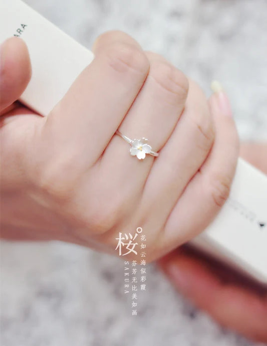 Cherry Blossom Sterling Silver Ring | Adjustable Open Design | Women | USA