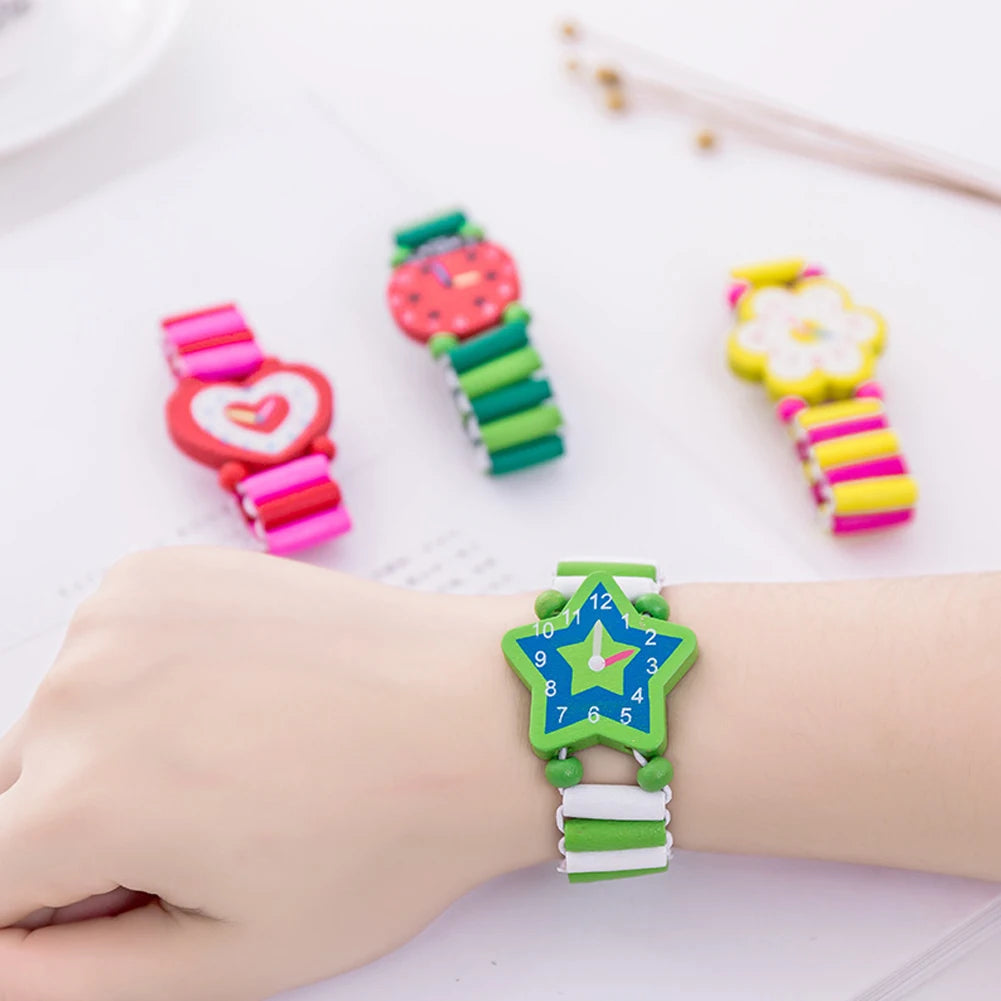 Kids Colorful Wood Watch Bracelet | Girls Elastic Wristband Toy | Birthday Gift | USA