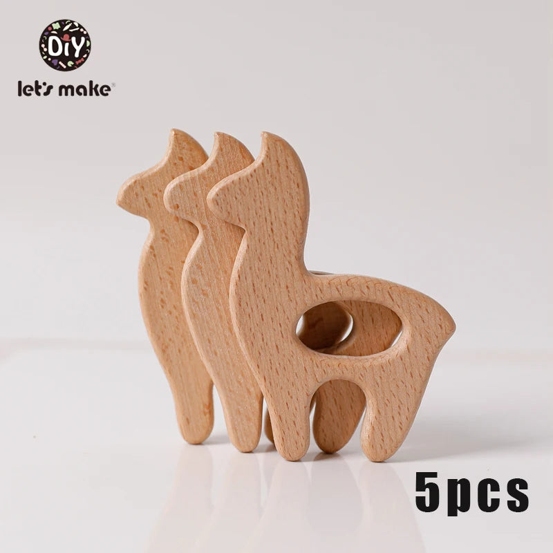 5-Pack Wooden Teether Set | BPA Free Animal Shapes | Hedgehog & Bird | USA