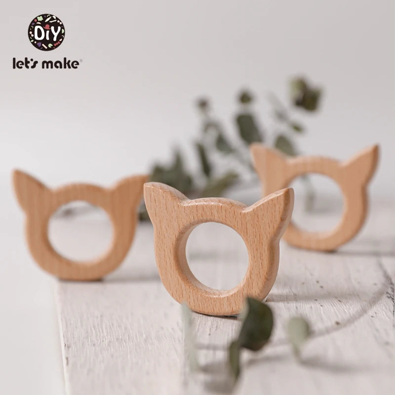 5-Pack Wooden Teether Set | BPA Free Animal Shapes | Hedgehog & Bird | USA