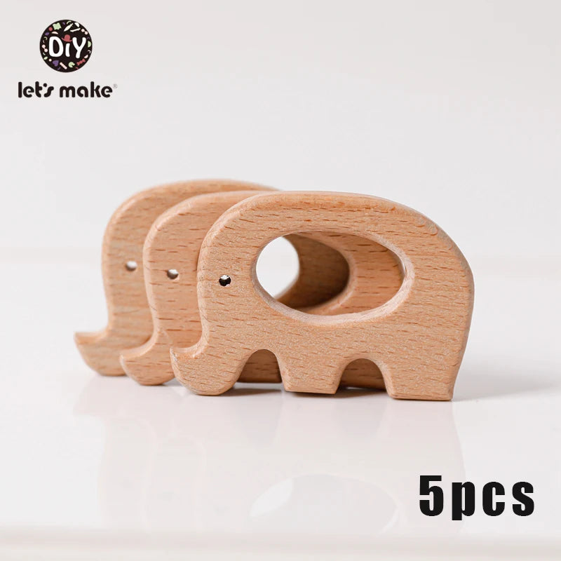 5-Pack Wooden Teether Set | BPA Free Animal Shapes | Hedgehog & Bird | USA
