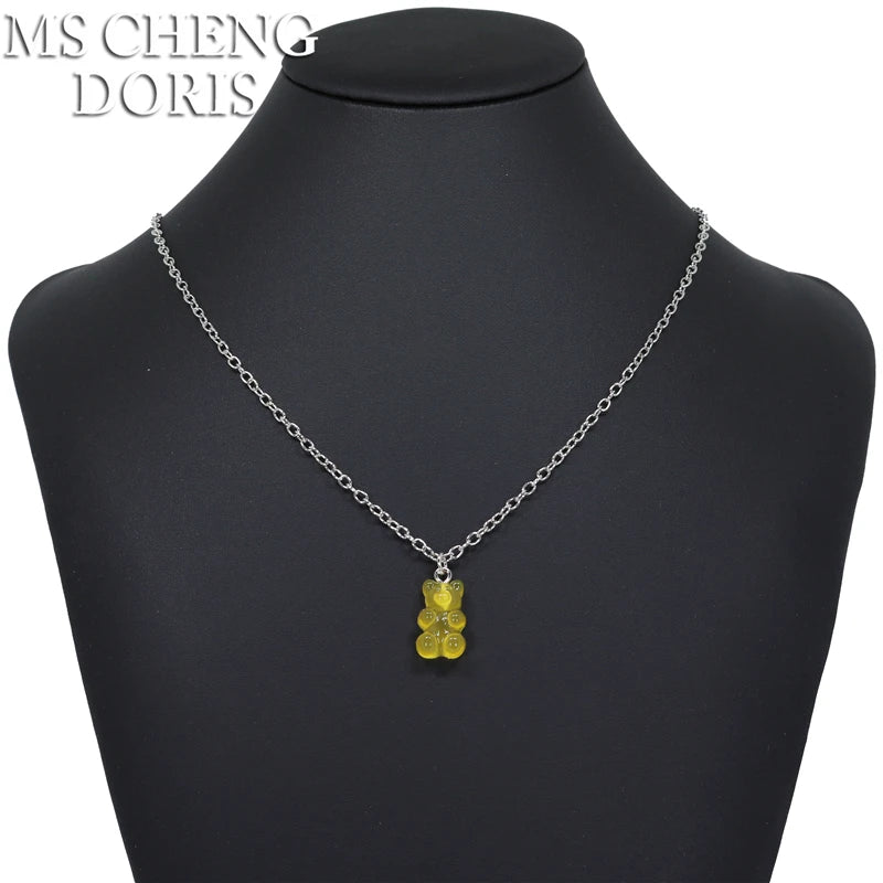 Handmade Cute Resin Gummy Bear Necklace | 33 Styles Colors | Women Girl
