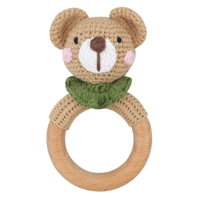Wooden Giraffe Teether | Crochet Rattle Baby Mobile Toy | USA Australia