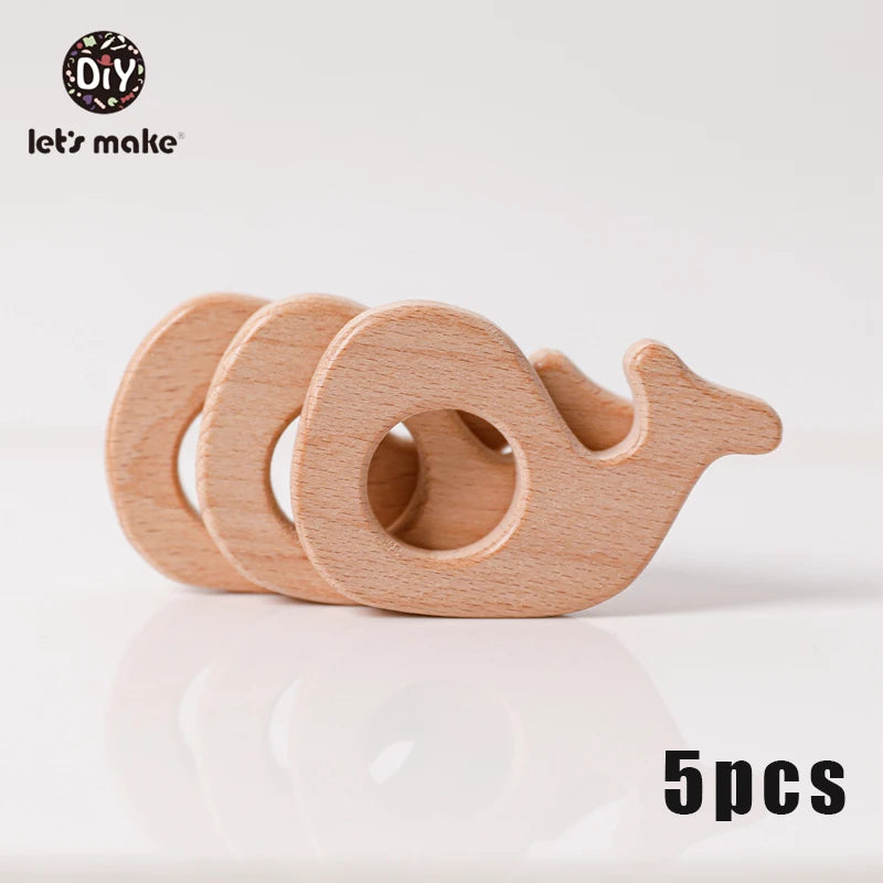 5-Pack Wooden Teether Set | BPA Free Animal Shapes | Hedgehog & Bird | USA