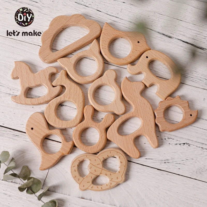 5-Pack Wooden Teether Set | BPA Free Animal Shapes | Hedgehog & Bird | USA