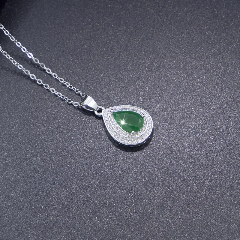925 Sterling Silver Green Stone Jewelry Set | Zirconia Necklace Earrings Bracelet Ring | USA