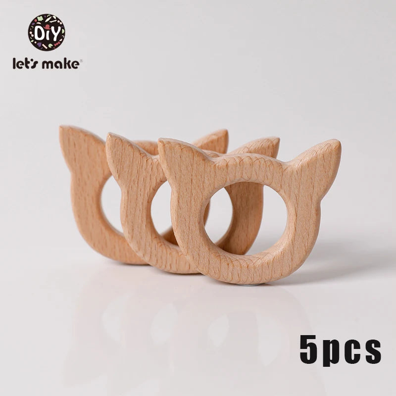 5-Pack Wooden Teether Set | BPA Free Animal Shapes | Hedgehog & Bird | USA