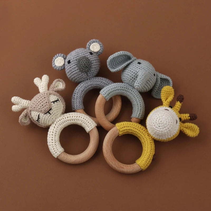 Wooden Giraffe Teether | Crochet Rattle Baby Mobile Toy | USA Australia