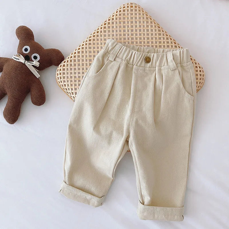 Solid Color Kids Pants - Elastic Waist Casual Trousers (1-6 Years)