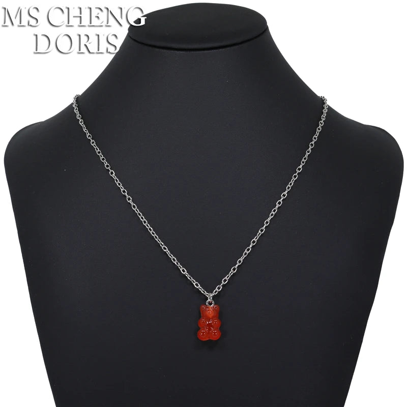 Handmade Cute Resin Gummy Bear Necklace | 33 Styles Colors | Women Girl