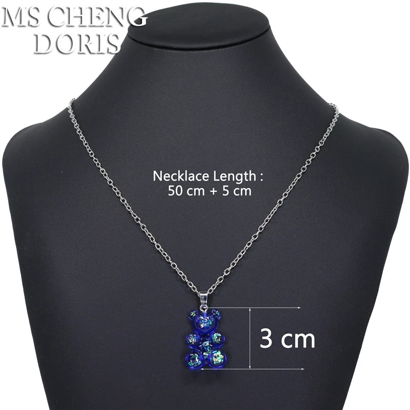 Handmade Cute Resin Gummy Bear Necklace | 33 Styles Colors | Women Girl