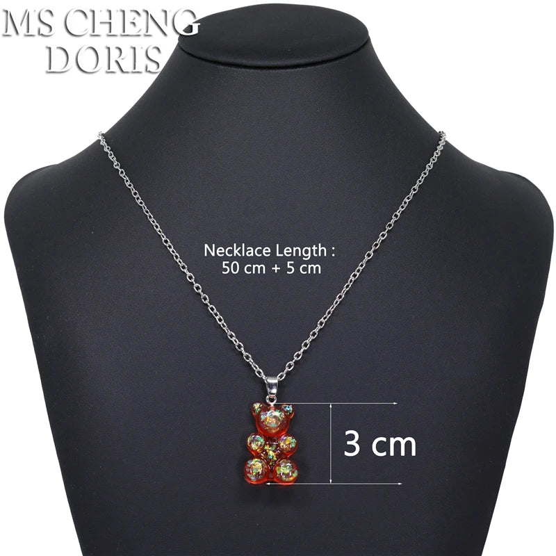 Handmade Cute Resin Gummy Bear Necklace | 33 Styles Colors | Women Girl