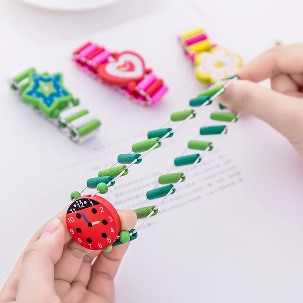 Kids Colorful Wood Watch Bracelet | Girls Elastic Wristband Toy | Birthday Gift | USA
