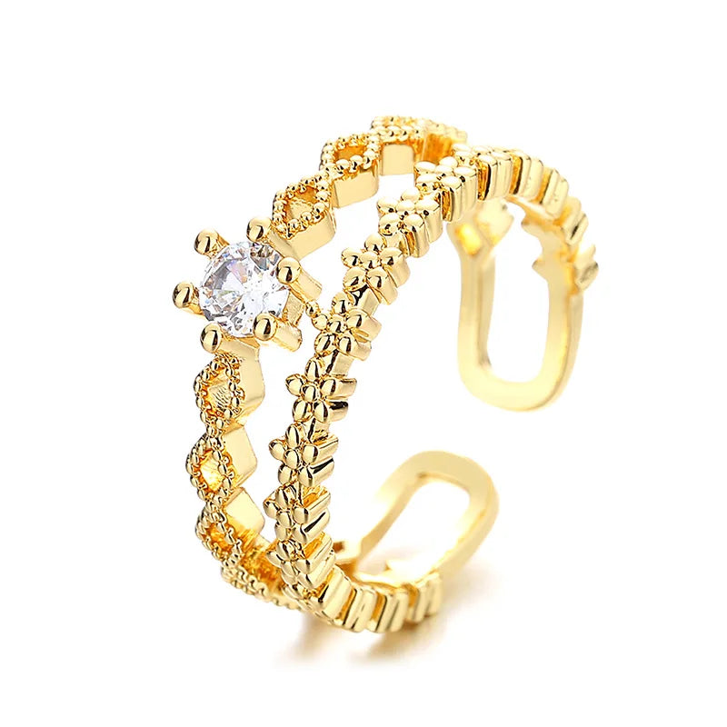 Sterling Silver Flower Lace Ring | CZ Adjustable Korean Fashion | Women | USA