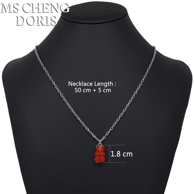 Handmade Cute Resin Gummy Bear Necklace | 33 Styles Colors | Women Girl