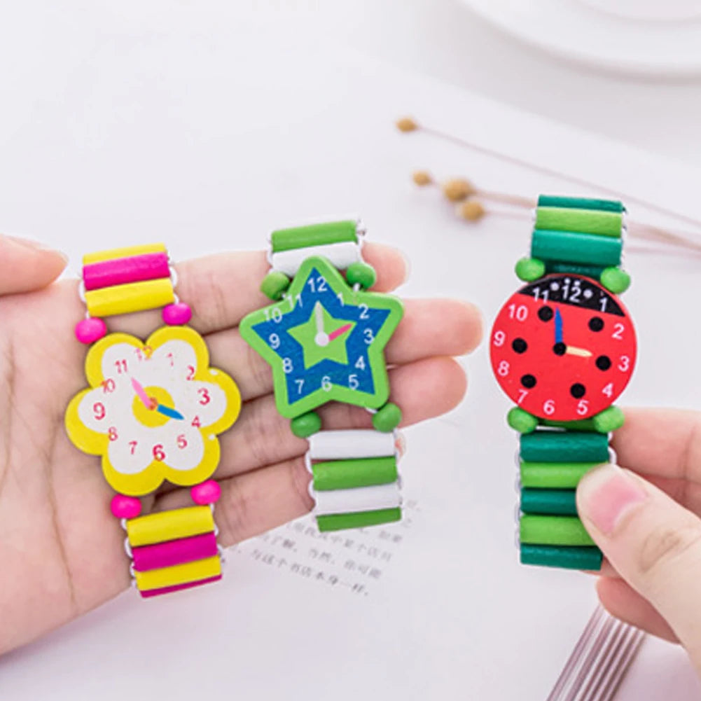 Kids Colorful Wood Watch Bracelet | Girls Elastic Wristband Toy | Birthday Gift | USA